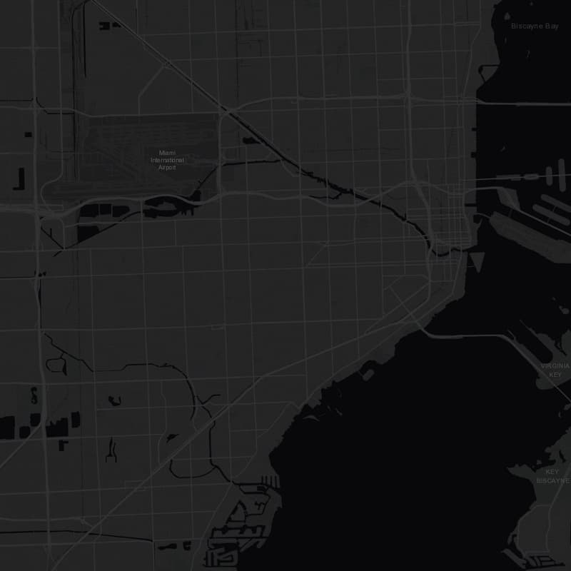 Dark map of Miami with RACE headquarters marked in Coconut Grove